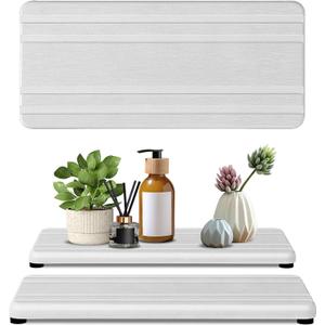 2PCS Water Absorbing Stone Tray,Quick Drying Stone Sink Tray,Water Absorbent Diatomite Coasters for Bathroom Counter and Kitchen Sink, Used for Hand Soap Dish Cosmetic Bottles Toothbrush Holders (2pcs 2110cm White Stripe)
