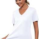 Kistore Workout Tops for Women Breathable V Neck Yoga T Shirts Trending Beach Casual Loose Fit Tee Running (L)