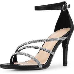 Allegra K Women's Open Toe Rhinestone Strappy Stiletto Heels Sandals (7)