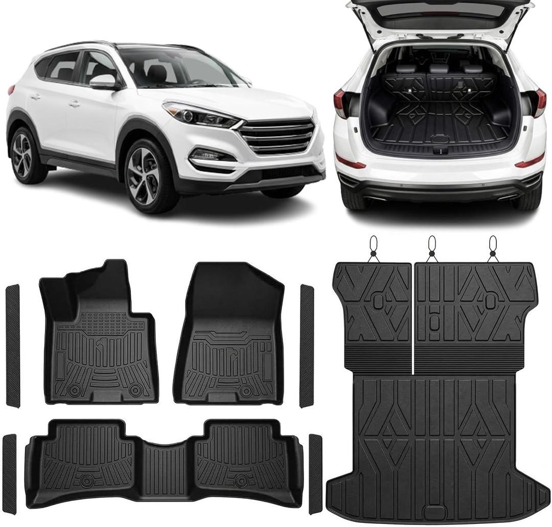 Custom Fit TPE Car Floor Mats & Cargo Liner Set for Hyundai Tucson 2016-2021/Kia Sportage 2017-2022, All-Weather Anti-Slip Protection with 3D Waterproof High-Edge & Original Retention System