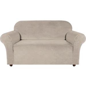 Turquoize Velvet Loveseat Covers Stretch Love Seat Couch Covers for 2 Cushion Couch Velvet Sofa Cover with Non Slip Elastic Bottom Furniture Cover Crafted from Soft Fabric (Loveseat, French Oak)