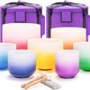 CVNC 432HZ 6-12 Inch Set of 7 PCS Aria Gradient Design Frosted Quartz Crystal Singing Bowls with 2 PCS Carry Case Bag for Sound Healing and Therapy Meditation