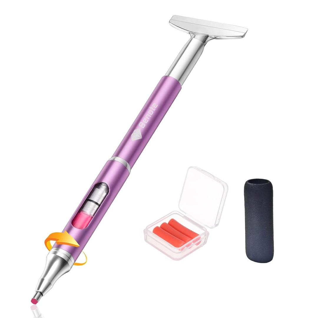 Benote Diamond Art Painting Pen Refillable Wax Pen for Diamond Art Kit Accessories Self-Stick Drill Pens with Metal Correction Plate for 5D Craft DIY Nail - B18