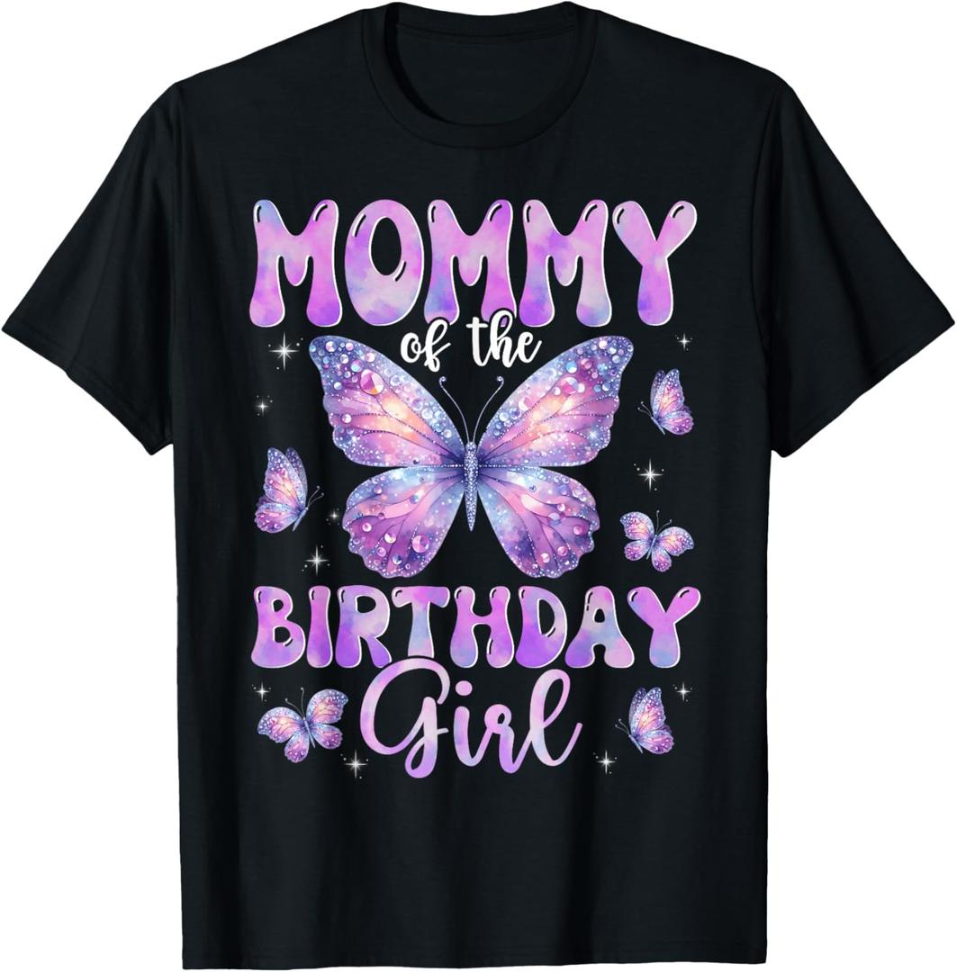 Mommy of The Birthday Girl Butterfly Family Matching T-Shirt, Small