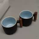 BlogBlog Ceramic Espresso Cups with Wooden Handle Espresso Shot Cups Ceramic Tea Cups Porcelain Demitasse Cups for Coffee or Tea, 2oz (black, 2) (3 Ounces)
