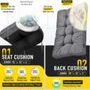 SUNROX Memory Foam Jumbo Rocking Chair Cushions, FadeShield Water Resistant Non Slip Durable Tufted Pads, Set of Seat & Back Cushion with Ties for Indoor/Outdoor Rocker, 2 Piece, Heather Charcoal