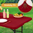 KeyWave Fitted Tablecloth Rectangle Table Cloths - 6 Pack 6 Foot Elastic Stretch Folding Table Top Cover Water-Resistant Reusable for Outdoor Picnic Camping Party Event, Red, 72" L x 30" W