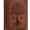 Leather 3 Ring Binder Fits 8.5"x11" Letter Size Paper, 1 Inch Round Ring Binder Holds 200 Sheets, Notepad Paper Cover Loose Leaf Organizer, Brown Tree