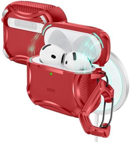 ESR for AirPods 4 Case, Compatible with AirPods 4th Generation Case (2024), Compatible with MagSafe, Powerful Drop Protection, Magnetic Lid, Cyber Series, Red