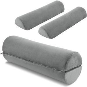 ROYALAY Neck Pillow for Sleeping Round Roll Pillow Including 2 Pack Half Moon Cervical Pillow, Foam Roll Pillow for Pain Reduce, Washable Cover Bolster Pillow for Head Neck Back and Legs, Gray