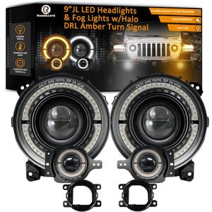 9 Inch LED Headlights 9'' led JL Headlight Z-Shaped Halo DRL with Fog Lights Compatible for 2018-2025 Jeep Wrangler JL JLU Unlimited Sport Rubicon Sahara Gladiator JT DOT 9 Inch LED Headlights 9'' led JL Headlight Z-Shaped Halo DRL with Fog Lights Compatible for 2018-2025 Jeep Wrangler JL JLU Unlimited Sport Rubicon Sahara Gladiator JT DOT