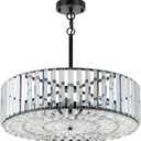 VONLUCE Cystal Ceiling Light Fixture, 6-Light Semi Flush Ceiling Light with Crystal Prisms, 21 in. Chandelier for Dining Room Bedroom Entryway, Kitchen, Black Metal Canopy, ETL Certificated
