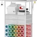 VENNQD Organizer and Storage Stand Compatible with Cricut Machines, Rolling Storage Cart/ Shelf with 24 Vinyl Roll Holders, 2 Fabric Drawer, Accessories Holder, Tool Hook for Craft Room Home (white)