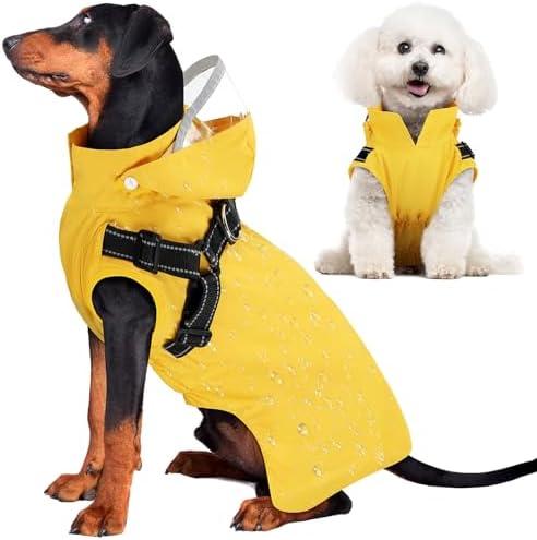 Lukovee Dog Raincoat - Waterproof Rain Jacket with Harness & Removable Hood, Reflective Double Layer Dog Rain Coat Poncho for Small Medium Large Dogs Puppy (S, Yellow)