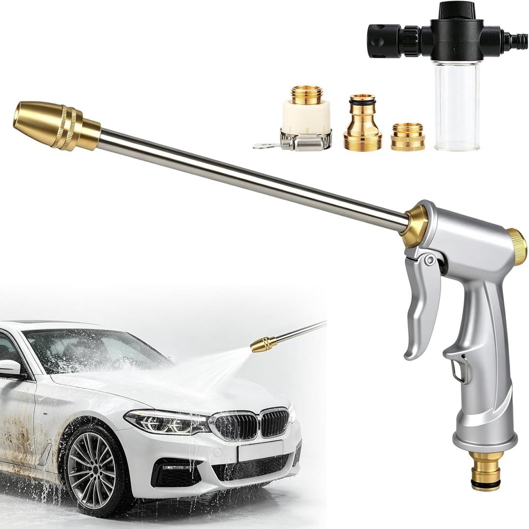 Brass High Pressure Power Washer,Heavy Duty Garden Hose Nozzle,Turn Any Hose into a High Pressure Water Cleaning Jet for Garden Spray,Car Wash & Pet Shower