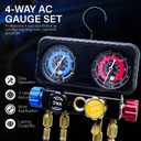 CALPOSE R1234yf AC Gauge Set, 4 Way AC Manifold Gauge Set for R1234yf R134a R404a Refrigerant, 4 Valve Manifold Gauge Set with 5FT HosesAnti-Collision Dials Provide More Accurate Reading