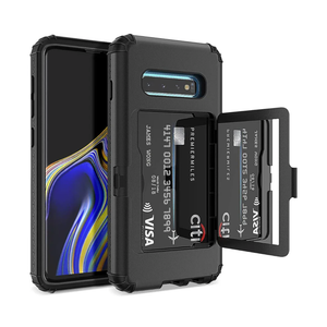 Samsung Galaxy S10 Plus Case Hard Case 3-Layer Shockproof Protection Cover Detachable Anti-Skid Multifunctional Cover Kickstand with Card Slot and Mirror for Samsung Galaxy S10 Plus Black