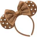 Trnerm Large Fuzzy Brown Headbands for Women and Adults - Birthday Headband with Plush Ears for Plus-Size Park Wear