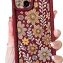 Lovmooful Compatible for iPhone 15 Case Aesthetic Cute Color Flower Floral Leaf Design for Girls Women Soft TPU Shockproof More Protective Girly for iPhone 15 Case-Wine Red
