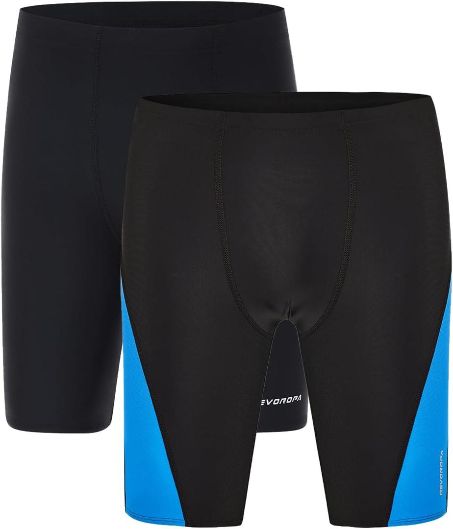 DEVOROPA Boys Swim Jammers Youth Competitive Swim Team Trunks Racing Swimsuit Athletic Swimming Shorts Slim/Standard/Husky (Medium, 2 Pack-black/Black-blue)