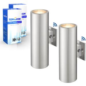 TENGXIN 2 Pack Outdoor Wall Lights Dusk to Dawn, Stainless Steel Wall Sconce,Exterior Lighting Fixtures Waterproof Modern Porch Light with Auto Sensor,Brushed Nickel