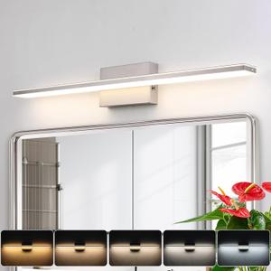 LED Brushed Nickel Vanity Light for Bathroom Lighting Fixtures Over Mirror Modern Bath Vanity Lights Bar 24W 5CCT Diammable Bathroom Lights 31.5 inch