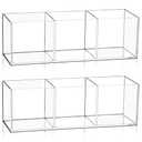 Epakh 2 Pieces Acrylic Cube Organizer 3 Compartments Clear Acrylic Pencil Holder Makeup Brush Drawer Organizer for Desk, Office, Vanity
