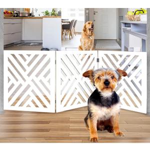 Freestanding Dog Gate Expandable Decorative Wooden Fence for Small to Medium Pet Dogs, Barrier for Stairs, Doorways, & Hallways (Lattice - White)