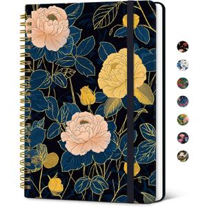 Taja Spiral Journal Notebook for Women, Pretty Hardcover Lined Notebook for Work & Note Taking, Aesthetic Cute Journal for Writing, 140 Pages, 5.8"x8.3", Luxe Peony