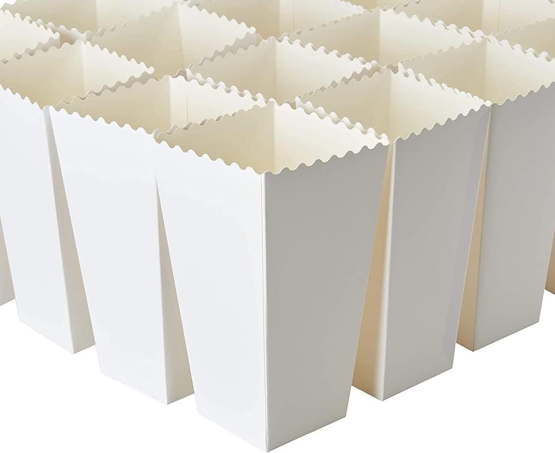 BLUE PANDA 100 Pack White Popcorn Boxes Bulk for Party - White Popcorn Containers for Movie Night & Carnival Decorations - 46 oz Paper Box (7.8 x 4.25 x 4.25)