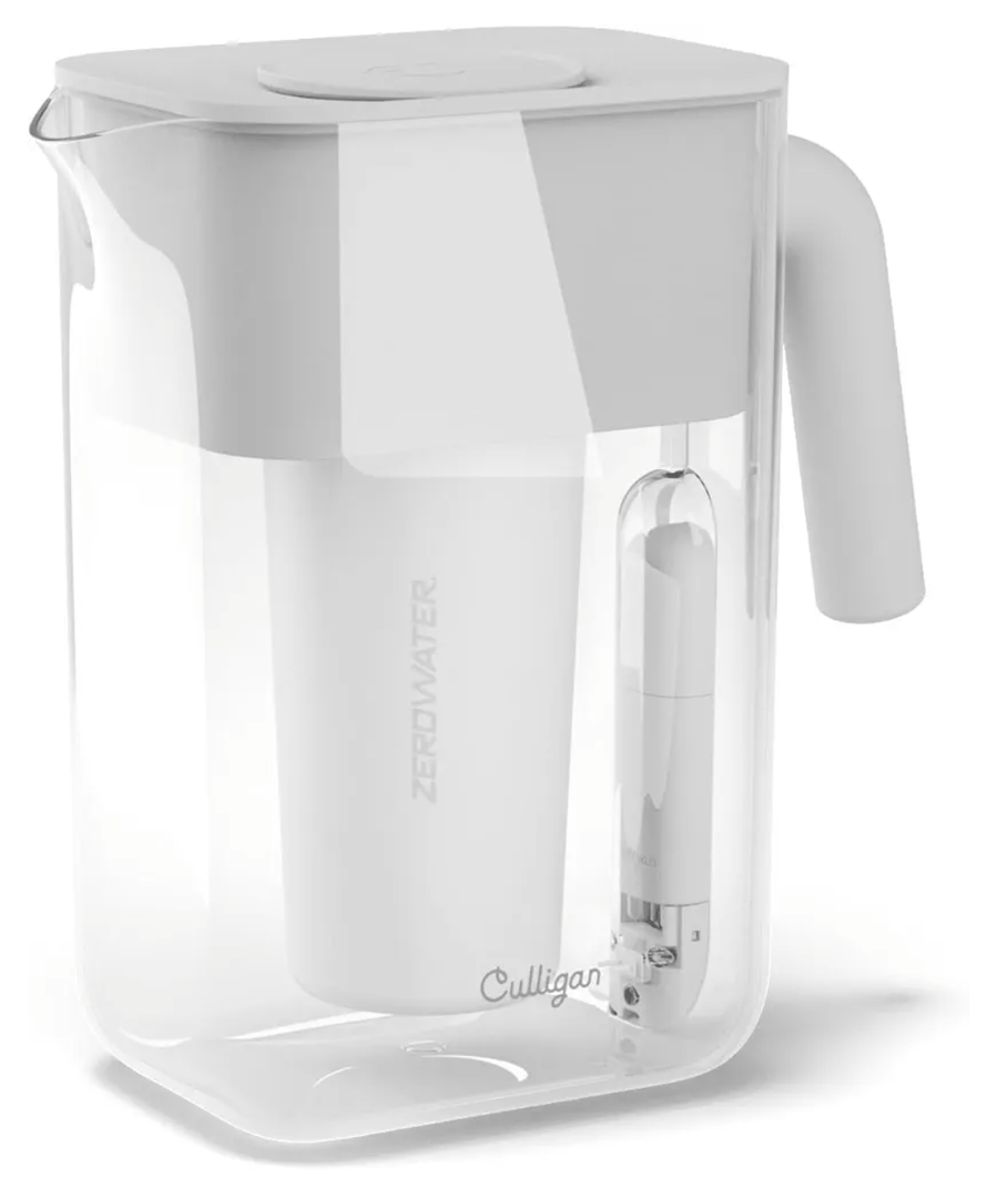 Culligan with ZeroWater Technology 12-Cup Water Filter Pitcher – Includes 5-Stage Advanced Water Filter, IAPMO Certified to Reduce Lead, Total PFAS (Forever Chemicals), Mercury, Fluoride, and Chlorine