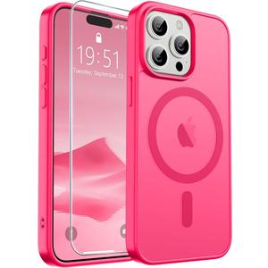 SUPFINE Magnetic for iPhone 15 Pro Case (Compatible with MagSafe) (Military Grade Drop Protection) Translucent Matte Shockproof Phone Cover, Color: Hot Pink