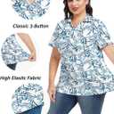 COOTRY Plus Size Golf Polo Shirts for Women Short Sleeve V Neck Tennis Tops Loose Fit T Shirt 3 Buttons White Floral 3XL (XXL)