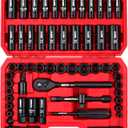96-Piece 3/8" Drive Impact Socket Wrench and Bit Set, SAE 5/16-3/4 & Metric 8-22mm, Cr-V Standard & Deep Sockets, Power Bits, Ratchet Handle, Universal Joint, Bit Holder, Adapters, Spark Plug Socket