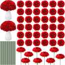 Thiccywoov 200 Pcs Flowers Long Stem Artificial Rose Bulk, 3.2 Inches Silk Rose Head Flowers Faux for Wedding Bridal Bouquet Independence Day Home Floral DIY Centerpieces Party Decoration(Red)