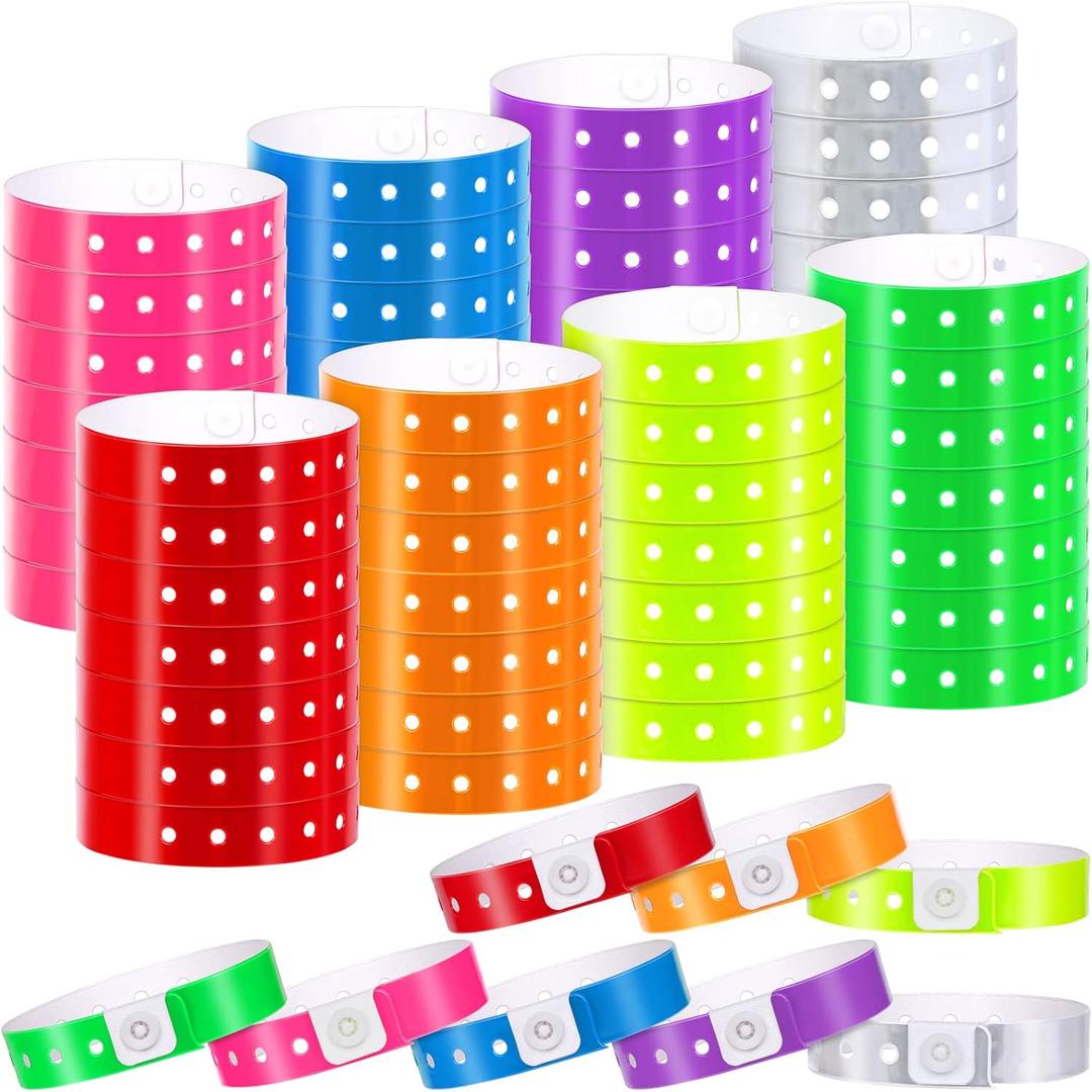 Aodaer 64 Pack Neon Plastic Event Wristbands Vinyl Wristband Colorful Wristbands for Blacklight Party Event Nightclubs Bars Park
