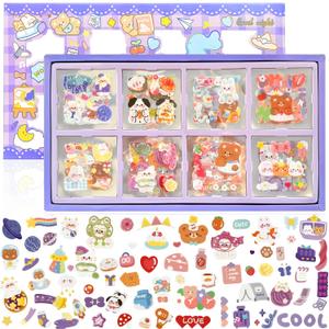 2000 Pcs Cute Stickers, Waterproof Vinyl Transparent Stickers, Kawaii Fun Stickers for Water Bottle Laptop Scrapbook Journaling, 200 Sheets Animal Stickers Boxed Gifts for Kids Teens Girls Boys