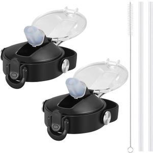 SENDESTAR Spout Lid for Hydroflask Wide Mouth Water Bottle Fits 18 oz 20 oz 32 oz 40 oz 73 oz,Chug Cap Flexible Handle Compatible, Takeya, Simple Modern, Wide Mouth Water Bottle (Black 2 pack)