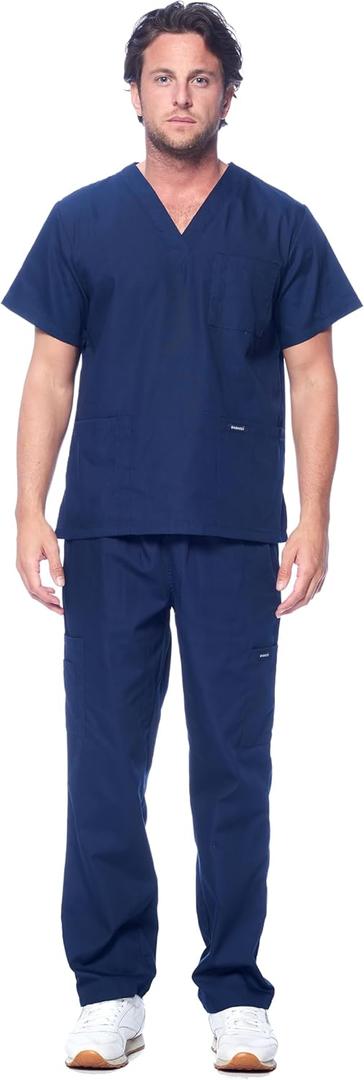 Dagacci Scrubs for Men Set - V-Neck Scrub Top and Cargo Pants - 8 Pockets Men Scrubs Set (M)