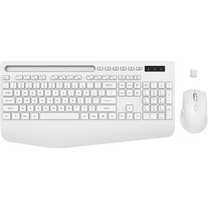 Wireless Keyboard and Mouse Combo - Full-Sized Ergonomic Keyboard with Wrist Rest, Phone Holder, Sleep Mode, Silent 2.4GHz Cordless Keyboard Mouse Combo for Computer, Laptop, PC, Mac, Windows, White