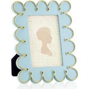 AceOrbit 4x6 Inch Lingt Blue Petal Wave Picture Frame Cute Wavy Edge Resin Scalloped Photo Frame for Desktop Display Home Decor Family Friends Wedding Graduation Gifts