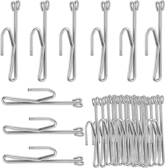 Slip on Drapery Hooks, Metal Curtain Hooks Stainless Steel Drapery Pins and Hook, Door Curtain Hangers for Window Curtain Door Curtain and Bathroom Curtain (Silver,60 Pieces)