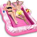 83" X 63" Extra Large Inflatable Tanning Pool Float Lounger for Adults with Backrest & Large Size Drink Holder, Water Filled Tanning Bed Pool Raft Floatie Blow up Pool Party Toys for Adults, Pink/Blue