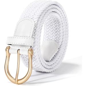 XZQTIVE Elastic Stretch Belt for Women, Ladies Braided Woven Web Belt for Casual Jeans Pants (Fit Pants Size 32"-38", White)
