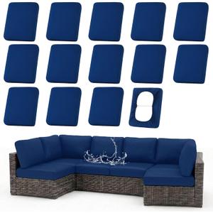 hyha Waterproof Outdoor Cushion Covers for Patio Furniture, Stretch Patio Chair Cushion Slipcovers, Coated UV Resistant Replacement Seat Covers, Solid Color (Navy, 14PC)