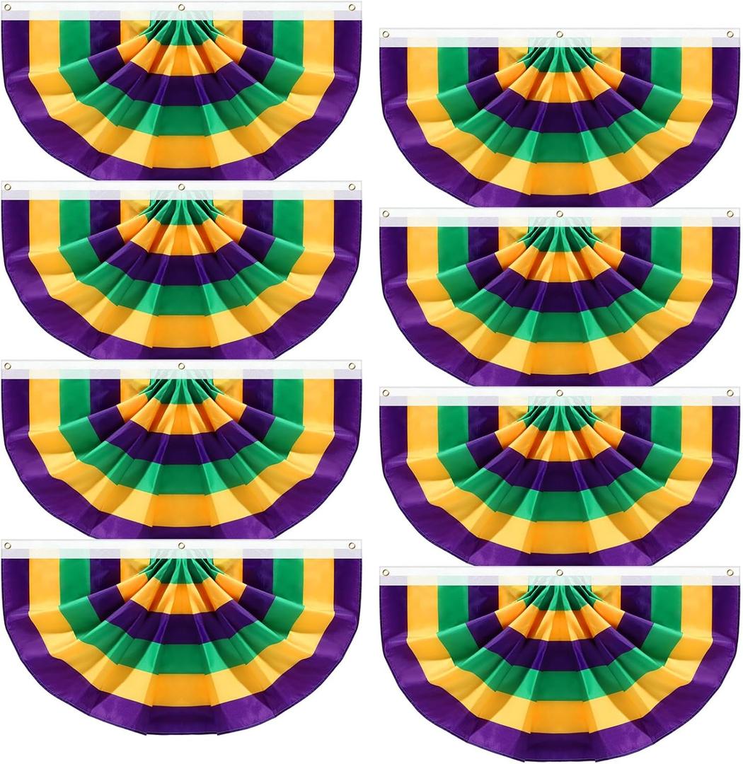 2 Pcs 1.5 x 3 ft Mardi Gras Bunting Flag Banner Pleated Polyester Fabric Carnival Party Decoration Outdoor Flags and Banners Carnival Party Decoration for Home Indoor
