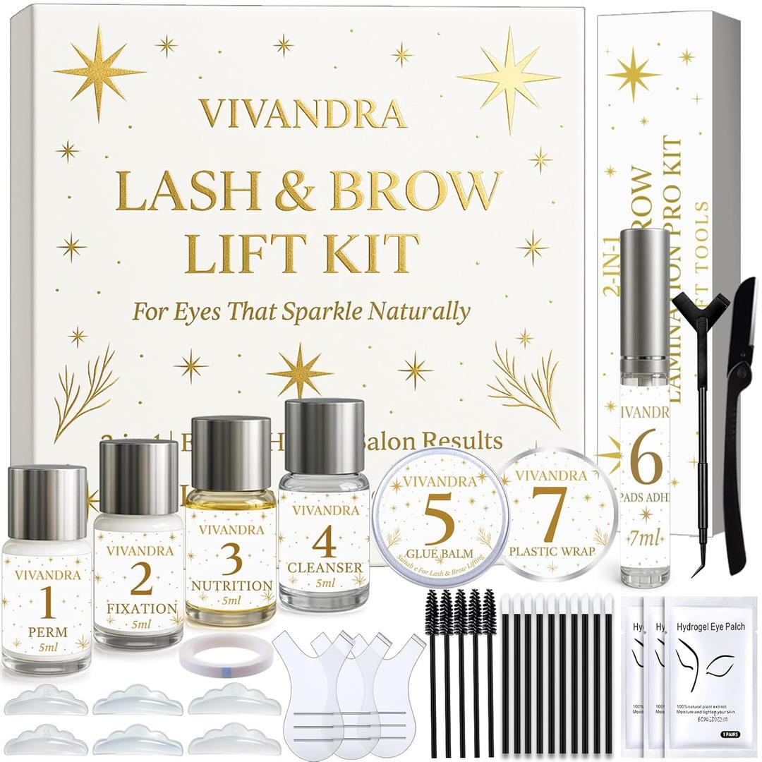 2-IN-1 Lash Lift & Brow Lamination Kit  Professional Kit for Fuller Brows & Long-Lasting Curled Lashes, Salon-Quality Eyelash Lift & Eyebrow Lamination DIY at Home with Easy Instructions