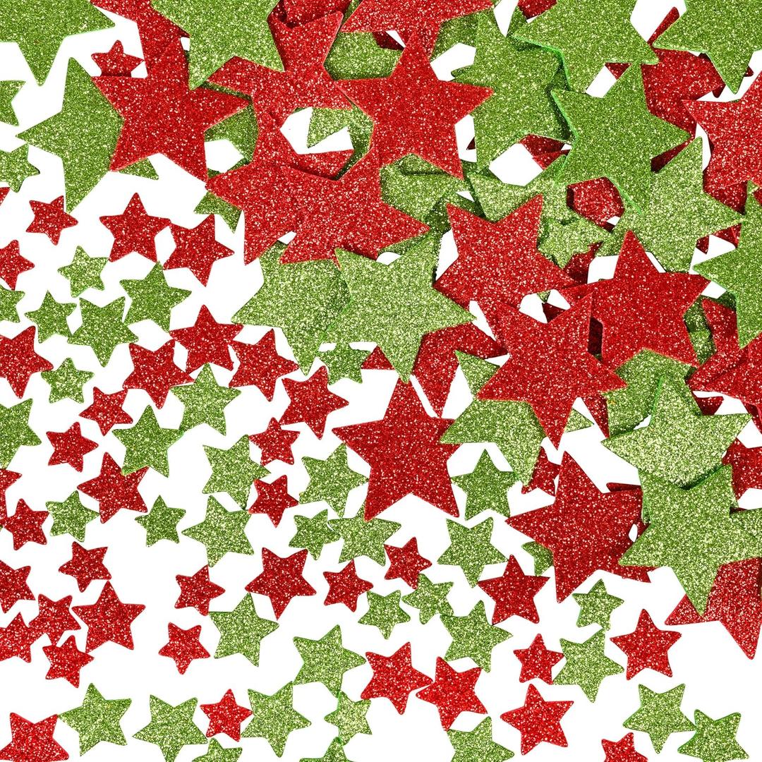 4 x READY 2 LEARN Glitter Foam Stickers - Red and Green Stars - Pack of 168 - Self-Adhesive - Stickers for Christmas Crafts and Holiday Party Favors