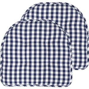 Sweet Home Collection Chair Cushion Memory Foam Pads Tufted Slip Non Skid Rubber Back U-Shaped 17" x 16" Seat Cover, 2 Count (Pack of 1), Checkered Navy/White