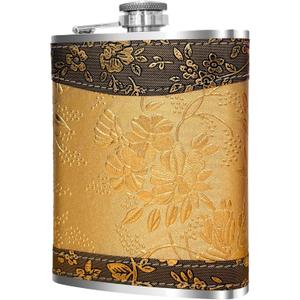 8oz Women's Flasks for Liquor  Vintage Stainless Steel Hip Flask, Portable Leak-Proof Pocket Flask, Classic Golden Design for Whiskey & Liquor  Ideal for Camping & Groomsmen Gifts
